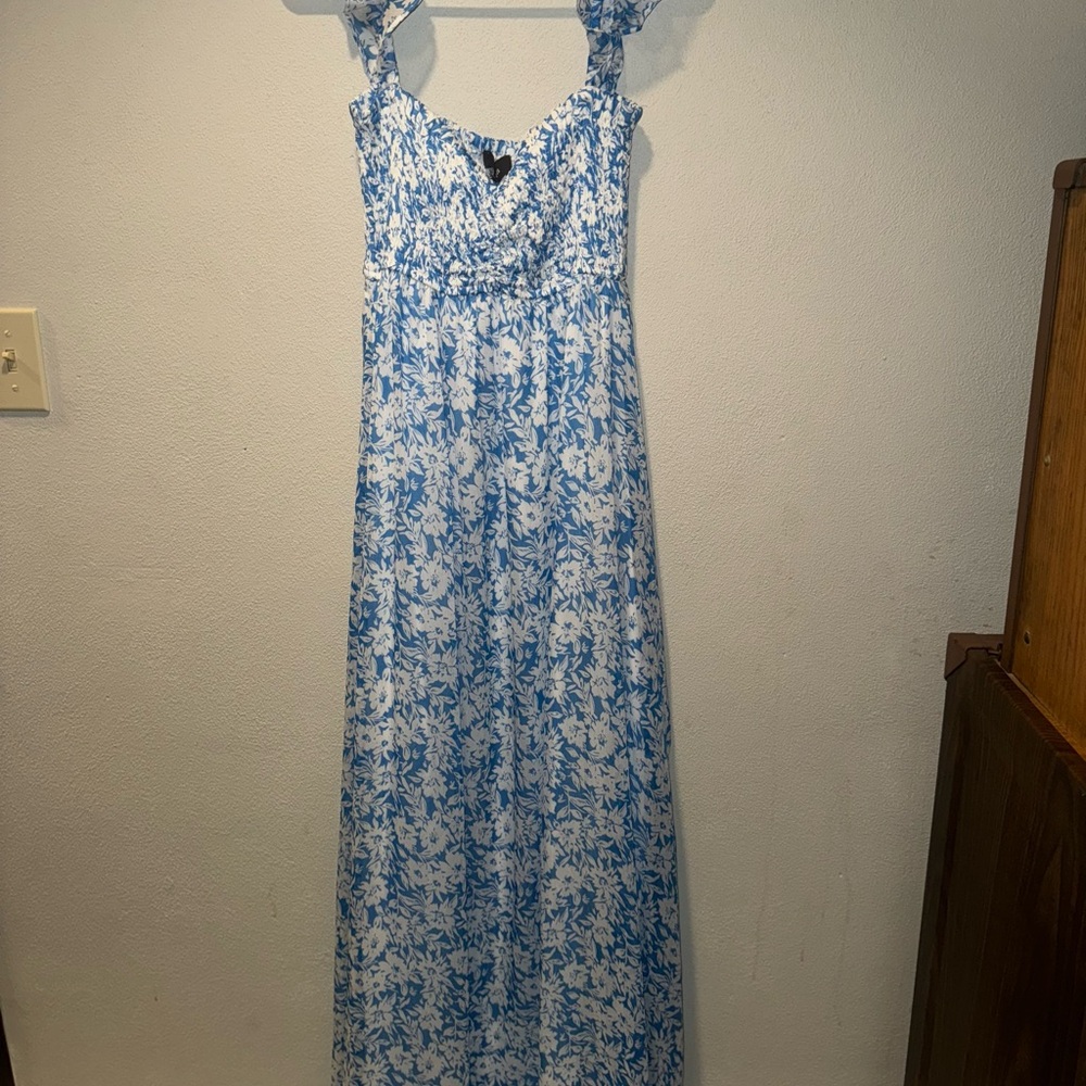 The Impeccable Pig Blue and White Floral Maxi Dress